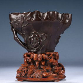 An Exquisite Zitanwood Flower Pattern Cup,With Base