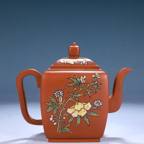 An Elaborate Purple Sands Painted Color Flower Pattern Teapot