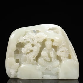 An Exquisite White Jade Landscape and Avalokitesvara Pattern Ornament