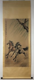 A Chinese Vertical Scroll Ink Painting of Horse on Paper,Xu Beihong