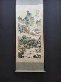 A Chinese Vertical Scroll Ink Painting of Landscape and Figure on Paper,Wu Hufan