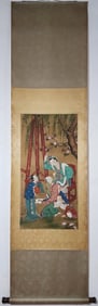 A Chinese Vertical Scroll Ink Painting of Figure on Silk,Tang Yin