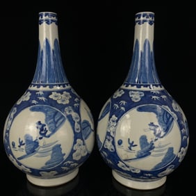 A Pair of Huge Blue and White Character and Story Pattern Vases
