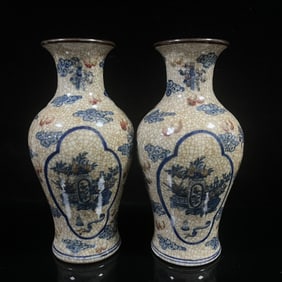 A Pair of Exquisite Famille-Rose Auspicious Cloud and Bogu Pattern Vases