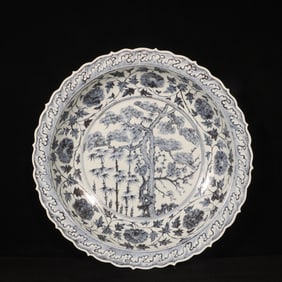 A Huge Blue and White Pine, Bamboo and Plum Blossom Pattern Plate
