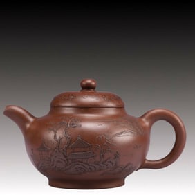 An Exquisite Purple Sands Landscape and Figure Pattern Teapot