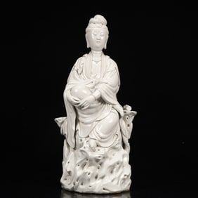 An Exquisite Blance-De-Chine Statue of Avalokitesvara