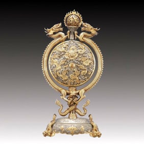 A Huge Gilt Silver Auspicious Cloud and Dragon Pattern Ornament