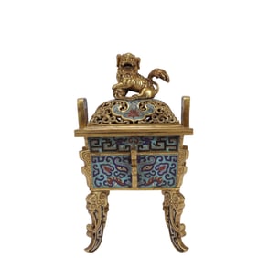 A Huge Cloisonne Beast-Face Pattern Double-Ears Four Legs Censer,With Beast Cover