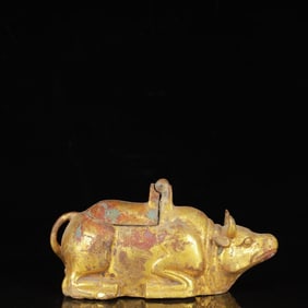 An Exquisite Gilt Bronze Buffalo Ornament