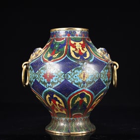 An Exquisite Cloisonne Flower Pattern Beast-Ears Vase