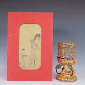 An Exquisite Filigree and Gilding Inlaid White Jade Shou-Character Pattern Box,Inlaid Gems