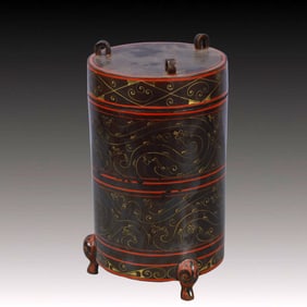 An Exquisite Lacquer Painted Color Dragon Pattern Tripod Censer