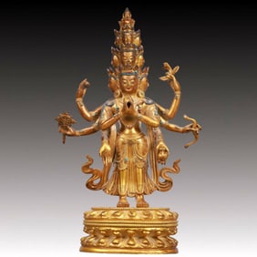 A Solemn A Rare Buddha Statue, Inlaid Gems