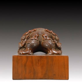 An Exquisite Sandalwood Auspicious Beast Seal