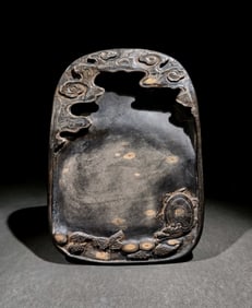 An Exquisite Auspicious Cloud and Dragon Pattern Inkstone,With Poem