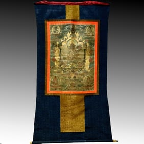 An Exquisite Brocade Painted Color Statue of White Tara Tangka