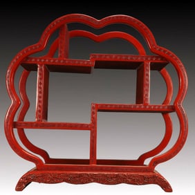 A Huge Carved Red Lacquer Crane and Deer Pattern Ornament,with an Imperial Poem by Emperor