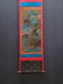 A Chinese Vertical Scroll Ink Painting of Landscape and Figure on Silk,Guo Xi