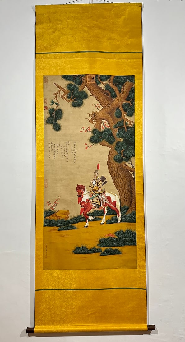 A Chinese Vertical Scroll Ink Painting of Hunting on Silk,Lang Shining (1 of 7)