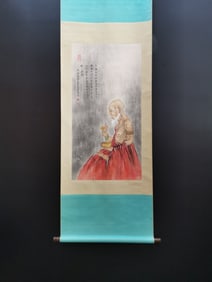 A Chinese Vertical Scroll Ink Painting of Figure on Paper,Hong Yi