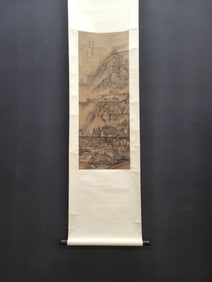 A Chinese Vertical Scroll Ink Painting of Landscape on Paper,Wang Jian