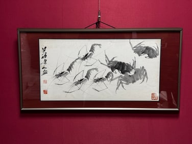 A Chinese Ink Painting of Shrimp on Paper