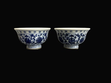 A pair of Exquisite Blue and White Lotus Lion Pattern Cup