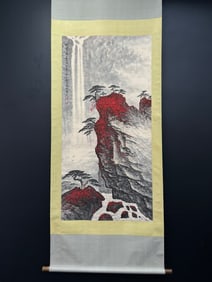 A Chinese Vertical Scroll Ink Landscape Painting on Paper
