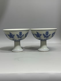 A pair of Exquisite Blue and White Flower Pattern Cup