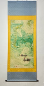 A Chinese Vertical Scroll Ink Painting of Landscape on Paper