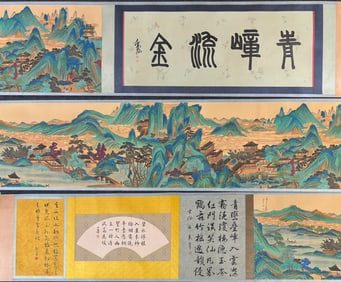 A Chinese Hand Scroll China Ink Painting of Landscape on Silk