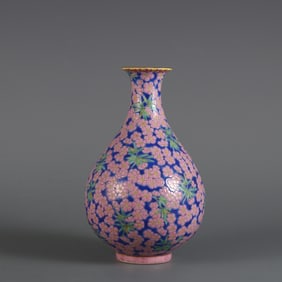 A Exquisite Blue Ground Famille-Rose Flower Pattern Vase