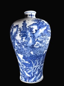 A Exquisite Blue and White Landscape Pattern Vase