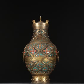 A Rare Gilt Silver Inlaid Turquoise Jar