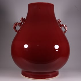 A Exquisite Ji Red Glazed Ruyi-Ears Vase