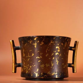 A Exquisite Red Copper Sprinkled Gold Double-Ear Censer