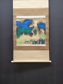 A Chinese Vertical Scroll Ink Painting of Landscape on Paper