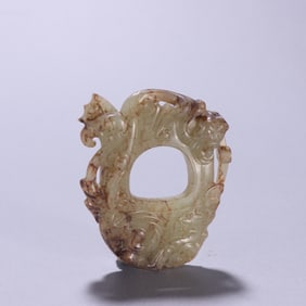 A Rare Gaogu Jade Chi Dragon Pattern Heart-Shaped Pendant