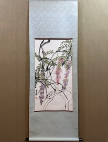 A Chinese Vertical Scroll Ink Painting of Flowers on Paper