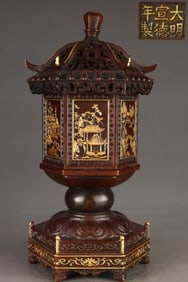 Gilt Red Copper Landscape Pattern Censer