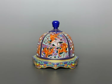 A Exquisite Gem Blue Ground Enamel Bat Pattern Censer