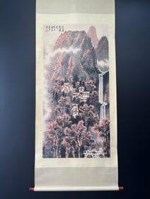 A Chinese Vertical Scroll Ink Landscape Painting on Paper