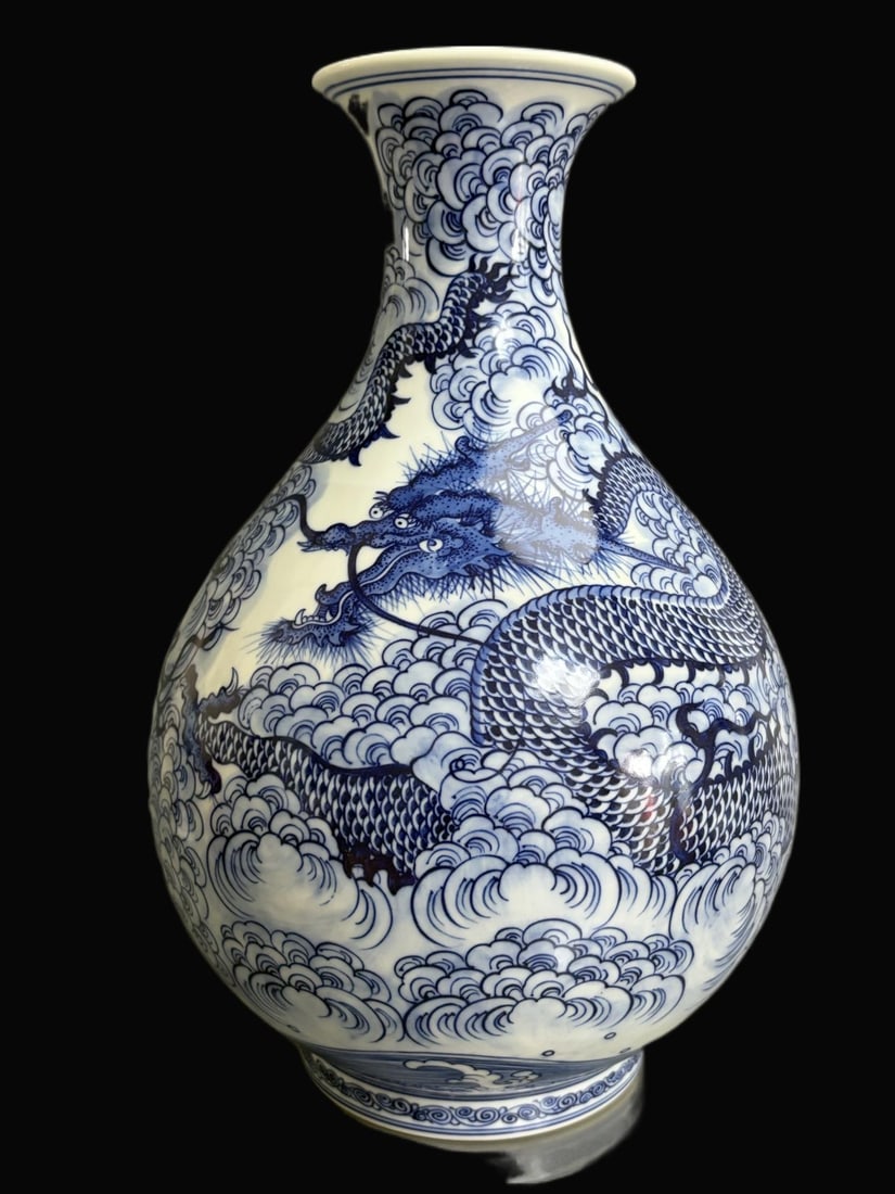 A Exquisite Blue and White Seawater and Auspicious Cloud Dragon Pattern Vase (1 of 8)