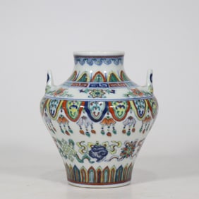 A Exquisite Doucai Eight Treasures Pattern Double-Ears Vase