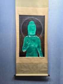 A Chinese Vertical Scroll Ink Painting of Buddha Statues on Paper