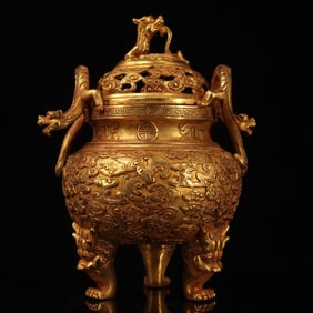 A Exquisite Gilt Bronze Bats and Dragon Pattern Censer