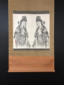 A Chinese Vertical Scroll Ink Painting of Avalokitesvara on Paper