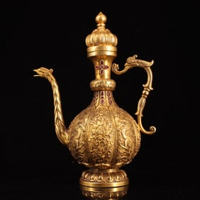 A Exquisite Gilt Bronze Inlaid Gems Phoenix Pattern Ewer
