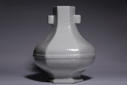 A Rare Guan yao Double-Ears Hexagonal Vase